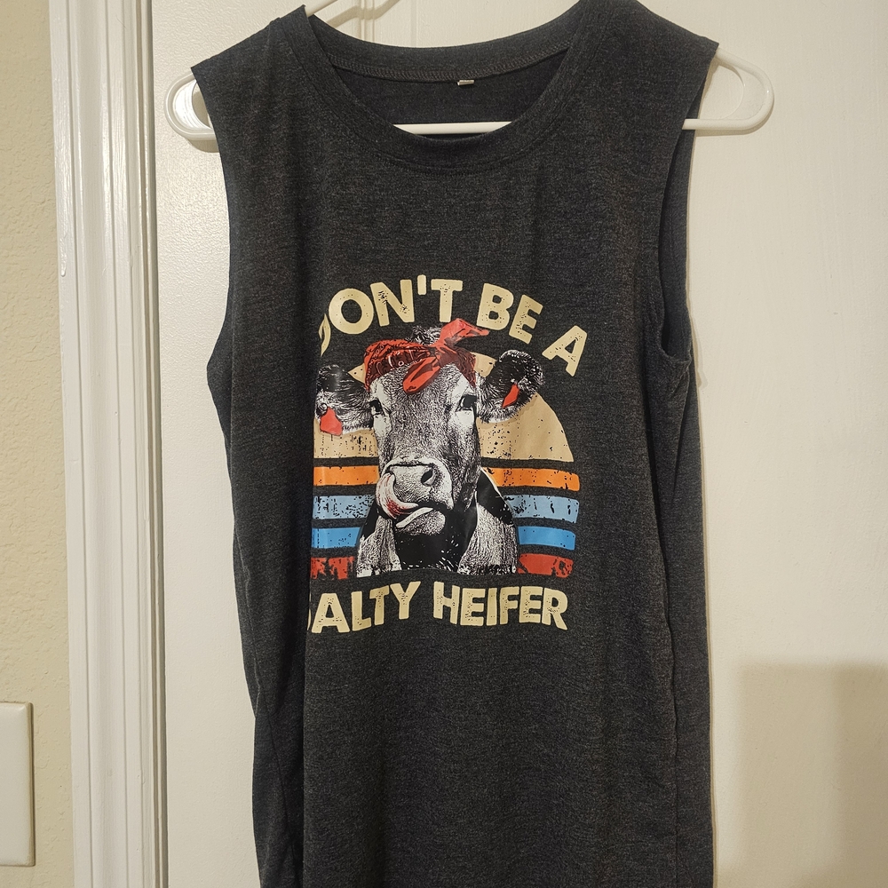 Graphic Sleeveless Top with Cow Print